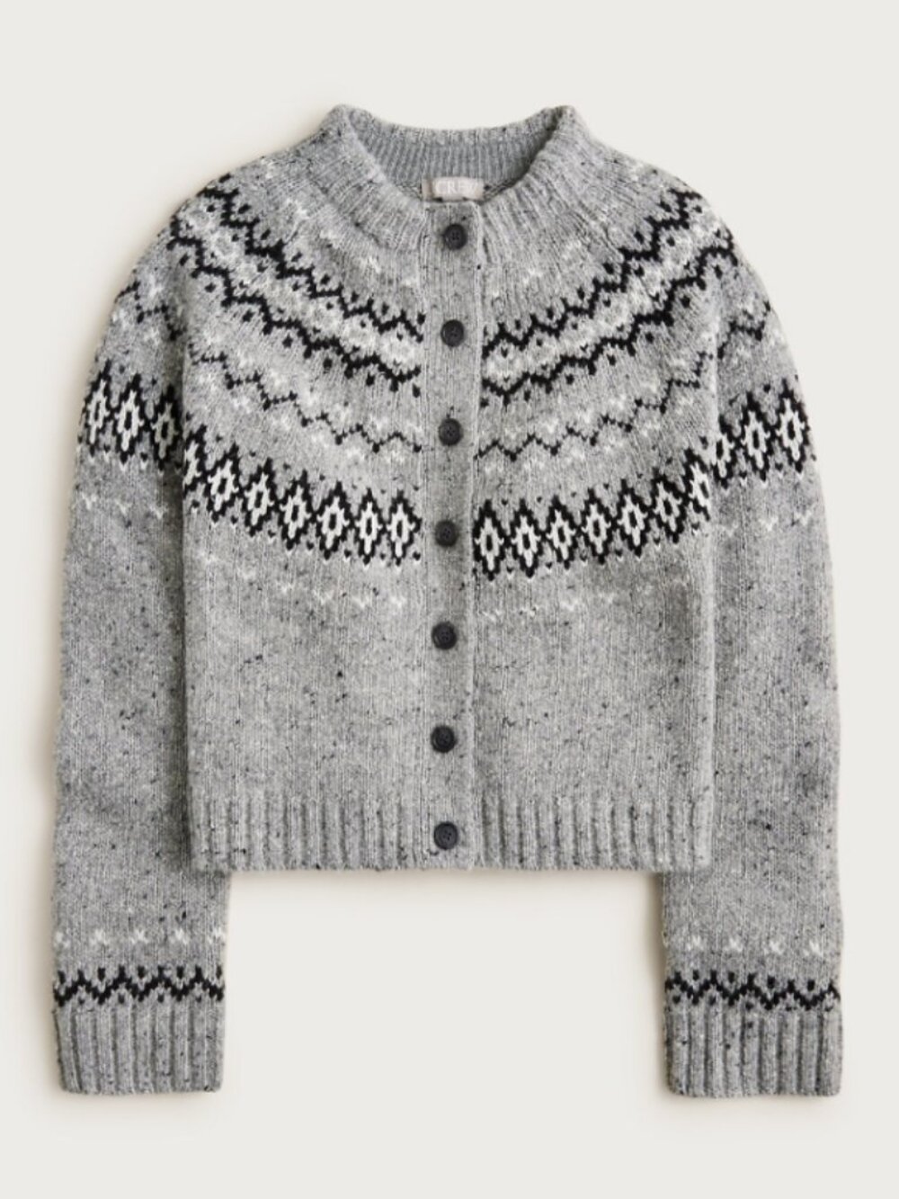J. Crew NWT Wool Blend Fair Isle Button Up Cardigan Sweater in Gray Size Medium